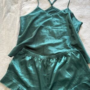 Elegant Green Satin Sleepwear Set